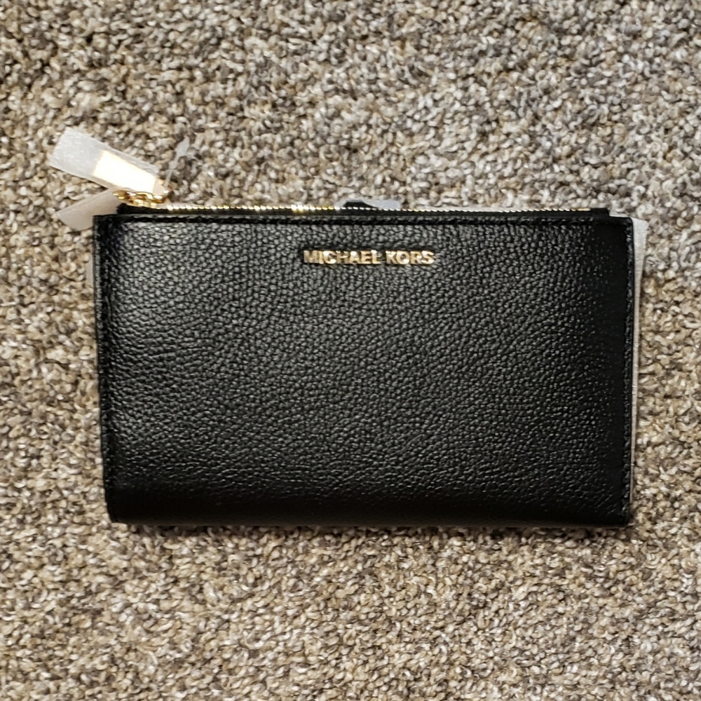 Michael Kors Adele Leather Smartphone Wallet, Double Zip Wristlet, Black